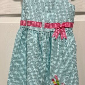 Aqua Gingham Dress with Pink Bow